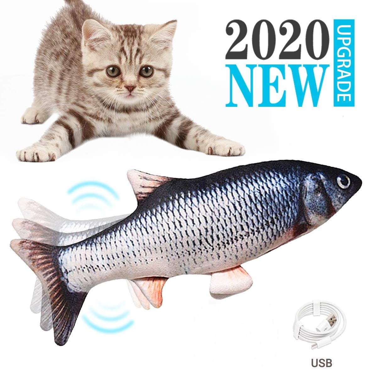 Electric Fish Wagging Cat Toy Rechargeable & Washable Realistic Moving