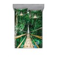 thumbnail image 2 of Ambesonne Tropical Fitted Sheet & Pillow Sham Set, River Bridge of Forest, Twinxl, Beige and Green, 2 of 3