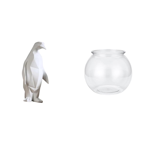 Figura De Pingüino De Resina, Estatua De Animal Y Pecera Pequeña Transparente, Jarrón Redondo Para Acuario, Adorno Decorativo Para Oficina, Mesa, Hogar, Dormitorio, Bar, Inauguración De La