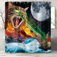 thumbnail image 7 of Funny Cat Shower Curtain, Cat Riding Dinosaur with Moon Fabric Shower Curtain with Hooks for Bathroom Decortaion, 7 of 7