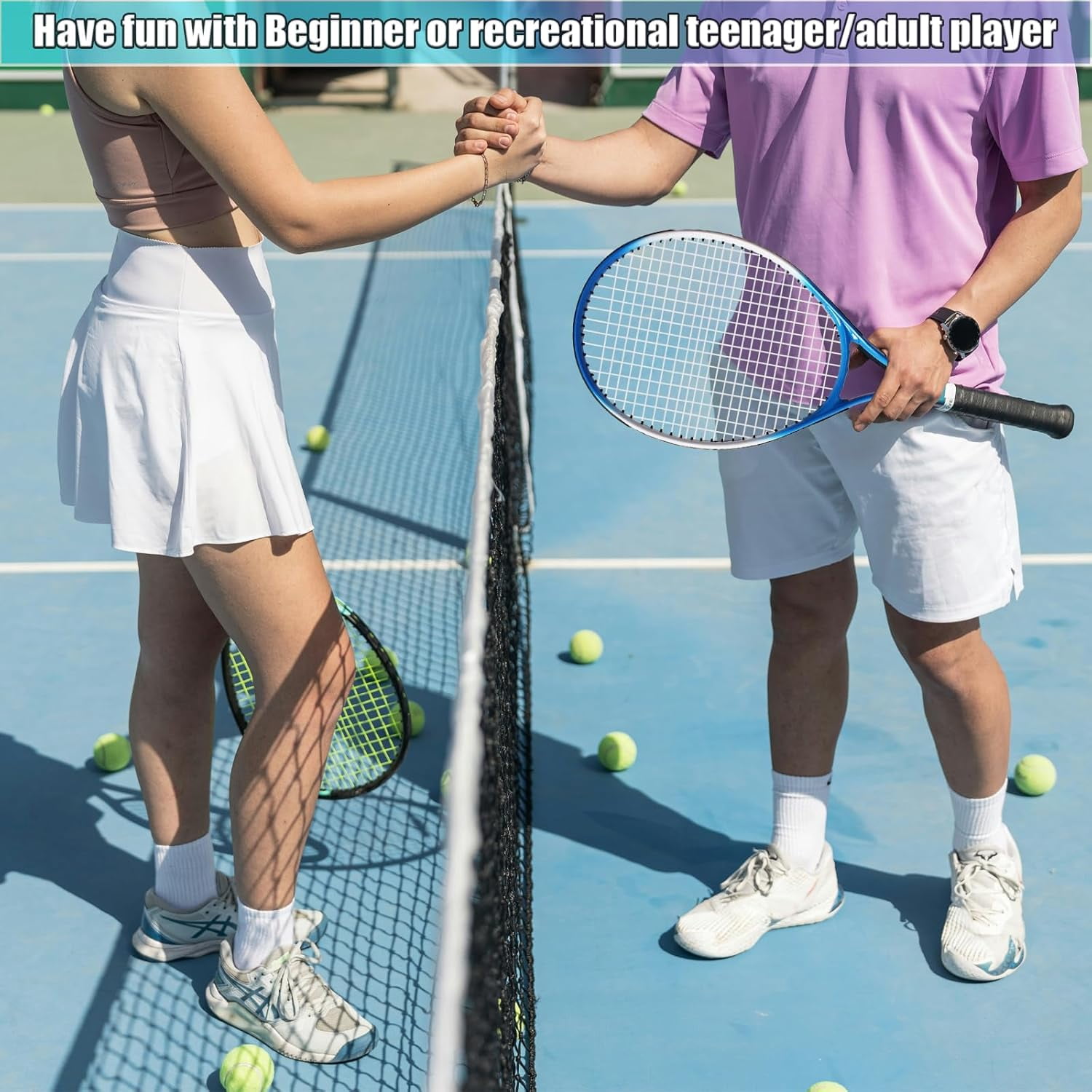Magicorange Tennis Racket Set of 2 for Adult, 27 inch Length for Beginners and Professional with 4 Balls, 3 Overgrips, 1 Trainer, 1 Tennis Bag (Blue)