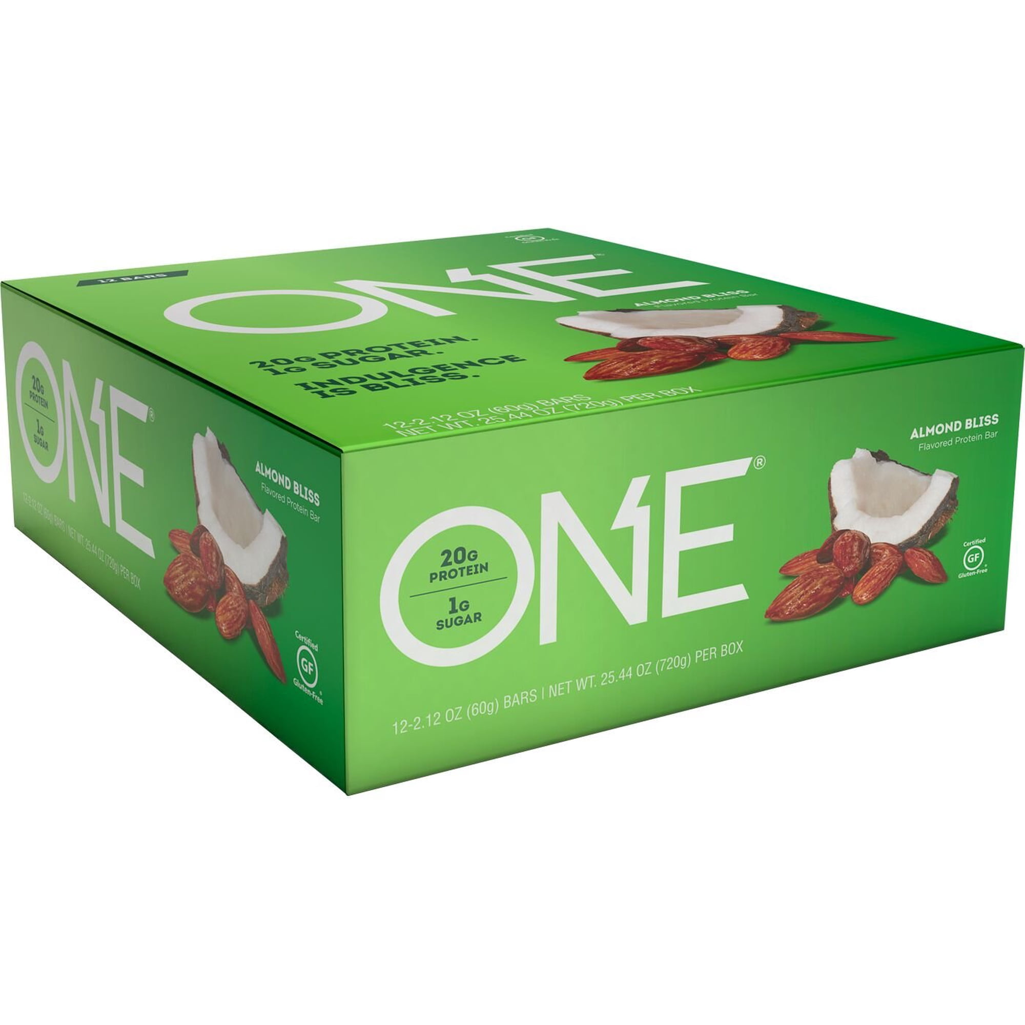 ONE Protein Bars, Almond Bliss, Gluten Free Protein Bars with 20g Protein and only 1g Sugar, Guilt-Free Snacking for High Protein Diets, 2.12 oz (12 Pack)