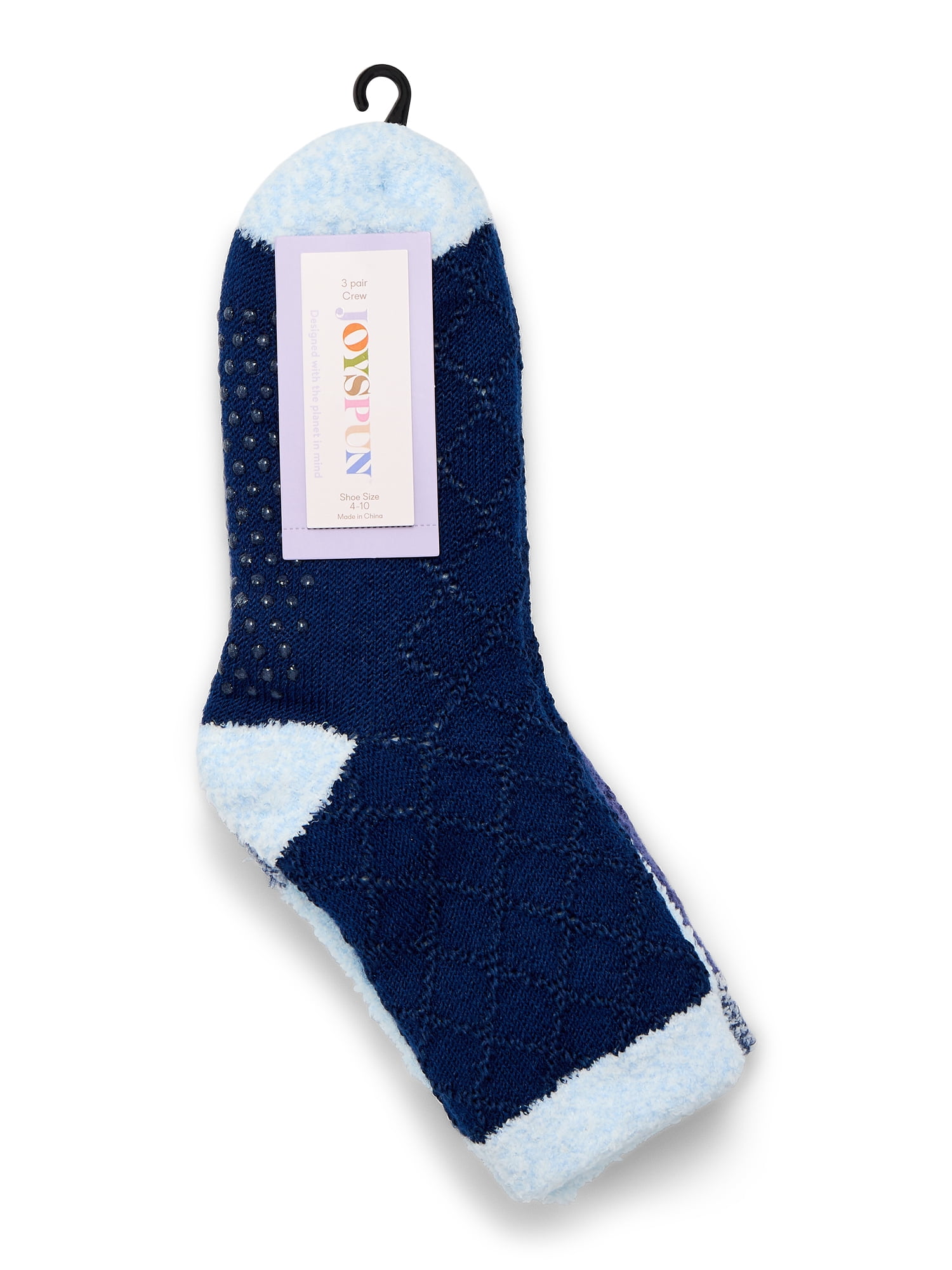 Joyspun Women's Double Layer Crew Lounge Socks, 3-Pack, Fits Shoe Sizes 4-10