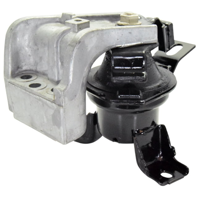 1 soporte motor outlander 2003 a 2006 mitsubishi l4 2.4l der dai — vista 3/4 frontal de soporte hidráulico de motor derecho con base de aluminio y montura negra pintada, brazo de anclaje con orificio de fijación y tornillería; apto para uso como repuesto de montaje del motor.