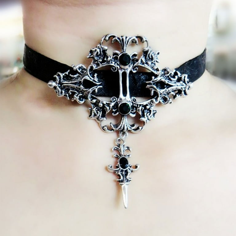 TIERPOP Gothic Choker Necklace Black Lace Choker Necklace for Women Black Necklace Gothic Jewelry Halloween Vampire Decor