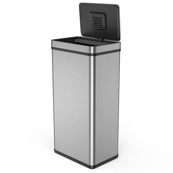 pouseayar 18.5 Gallon/70L Thickening Stainless Steel Smart Automatic Trash Can with Deodorizer Compartment, Assemble Large Capacity Garbage Can - Silver