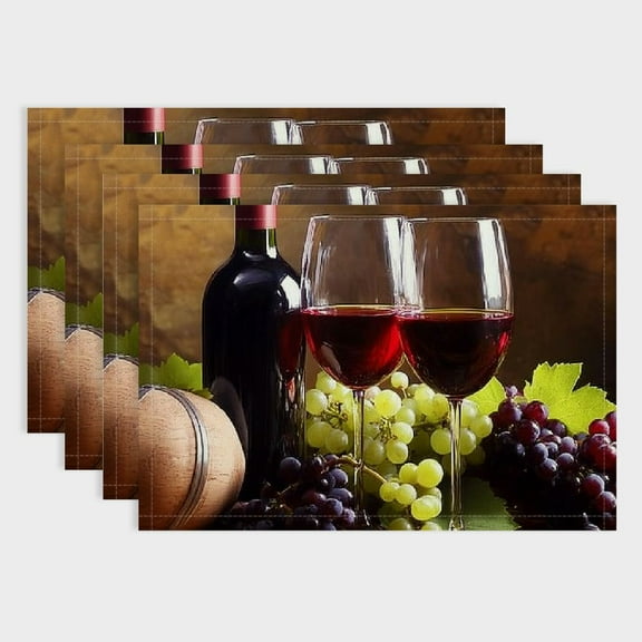 Pratyus 4pcs Grapes Wine Glasses Linen Table Placemats Set of 4 for Birthday Parties, Christmas, Restaurants, Buffets - Home Decoration 18x12in