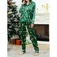 thumbnail image 5 of Women Christmas 2Pcs Pajamas Satin Gingerbread Man/Santa Print Long Sleeve Shirt and Loose Pants Sleepwear Pj Loungewear, 5 of 9