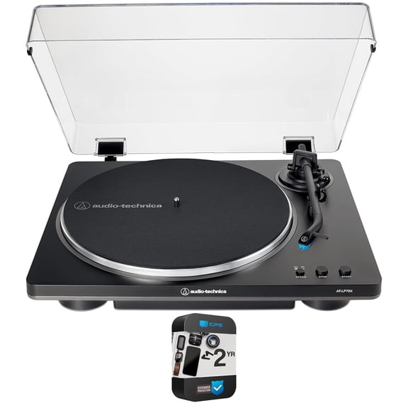Audio-Technica AT-LP70X-BG Fully Automatic Belt-Drive Turntable, Black/Silver Bundle with 1 Year Extended Protection Pack