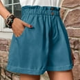 thumbnail image 5 of XuJwPNcy Womens Linen Shorts Elastic High Waisted Button up Shorts with Pockets Fashion Solid Fold Hem Shorts, 5 of 5