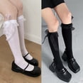 thumbnail image 5 of CANKER Women Girls Solid Color Calf-Length/Knee High Socks Japanese Lolita Kawaii Sweet Ribbon Bow Ruffles Lace Retro Stockings, 5 of 19