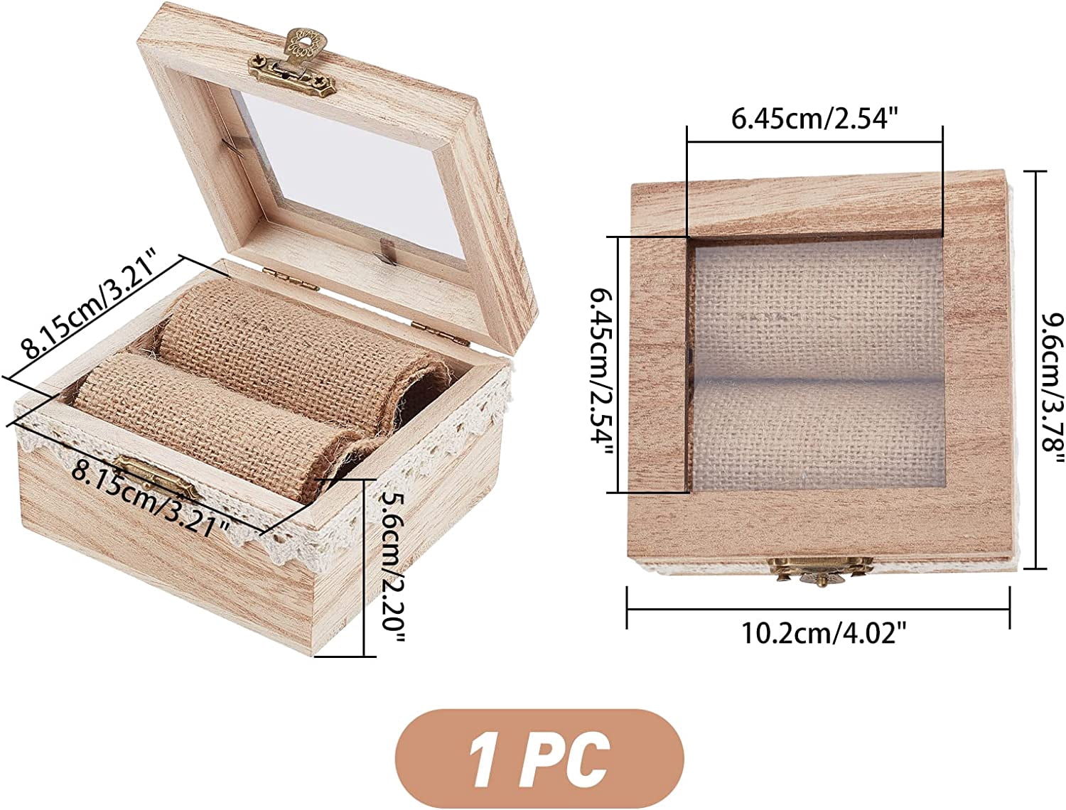 Handmade Wooden Jewelry Box - Vintage Rustic Ring Box For Engagement, Wedding, Or Gift Giving (Peach Wood, 2.4x2.4x1.6 In) - View #2