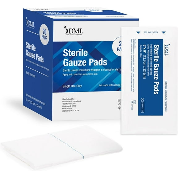 DMI Non-Stick Gauze Pads, Sterile, 20 Pack, Abdominal Combine Pads, 5x9