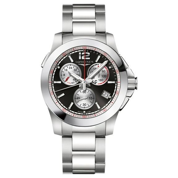 Longines Conquest Jumping Chronograph Stainless Steel Black Dial Date Quartz Mens Watch L3.701.4.56.6