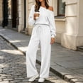 thumbnail image 5 of Xinoom Women's 2 Piece Off Shoulder Sweatshirt Set, Long Sleeve Slouchy Top & Elastic Waist Wide Leg Pants, Soft Matching Outfit, Gift for Ladies, Casual Hangout White,L, 5 of 6