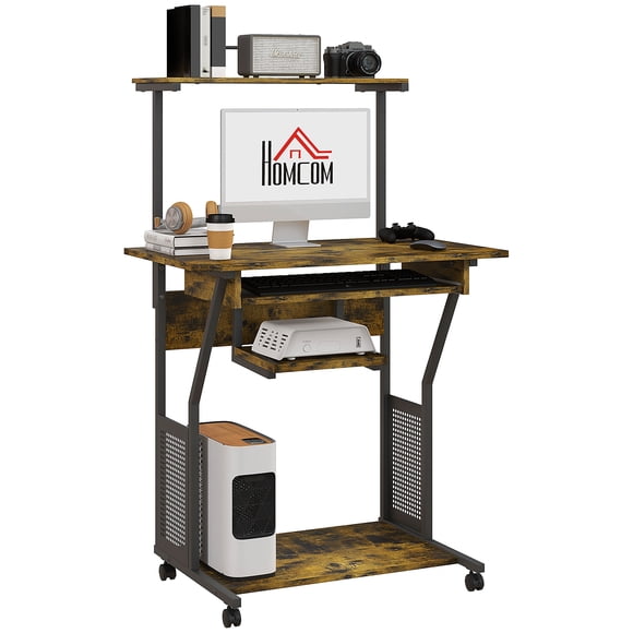 HOMCOM 32" Computer Desk Mobile Home Office Desk with Keyboard Tray Shelf