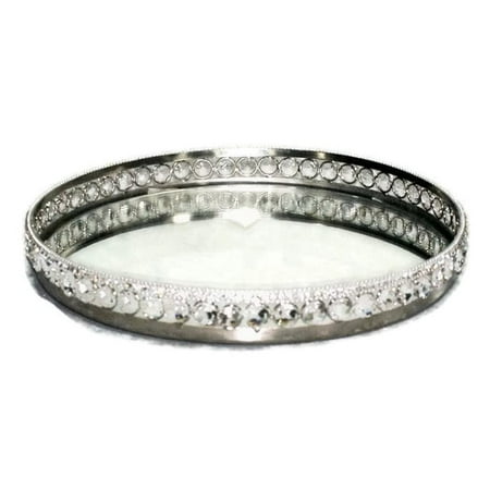 - Elegance Heim Concept Sparkle Round Mirror Tray with Beaded Crystals Dia: 11.25