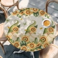 thumbnail image 2 of Sunflower Round Tablecloth, Fitted Table Cover with Elastic for 45"-54" Round Tables, Vintage Bee Gnomes Farmhouse Beige Leaf Table Cloth Outdoor Indoor Dinning Party Waterproof Tablecloths, 2 of 7