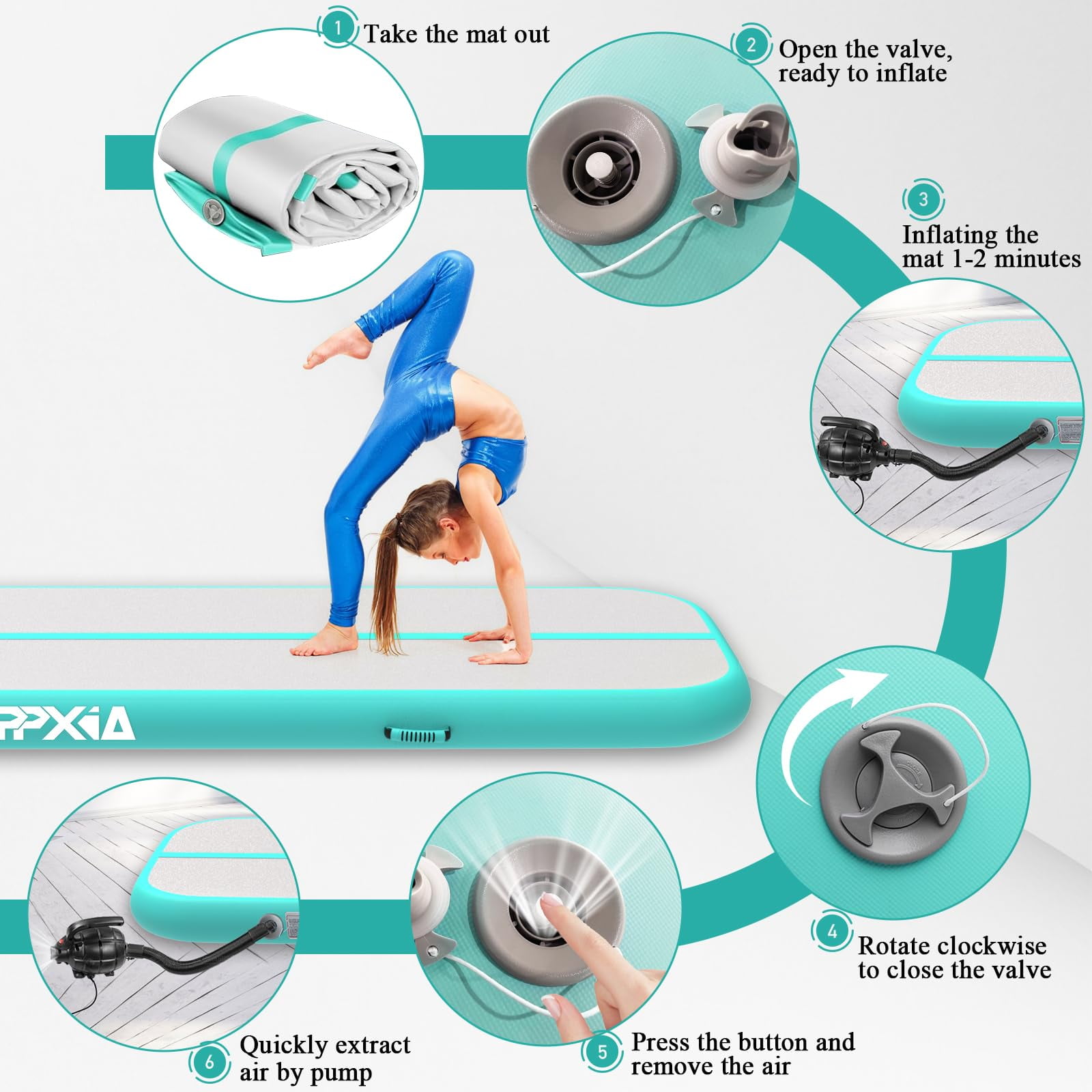 Air mat Tumble Track 10ft 13ft 16ft 20ft Gymnastics Inflatable Tumbling mat 4in 8in Thickness for kids Home Use Gym Yoga Training Cheerleading with Electric Air Pump Carry Bag