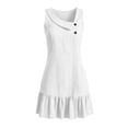 thumbnail image 6 of Women's Sleeveless Ruffle Hem Mini Dress Ribbed Textured Shift Dress Asymmetrical Neck Summer Beach Sundress Street Casual Outfit White, 6 of 6