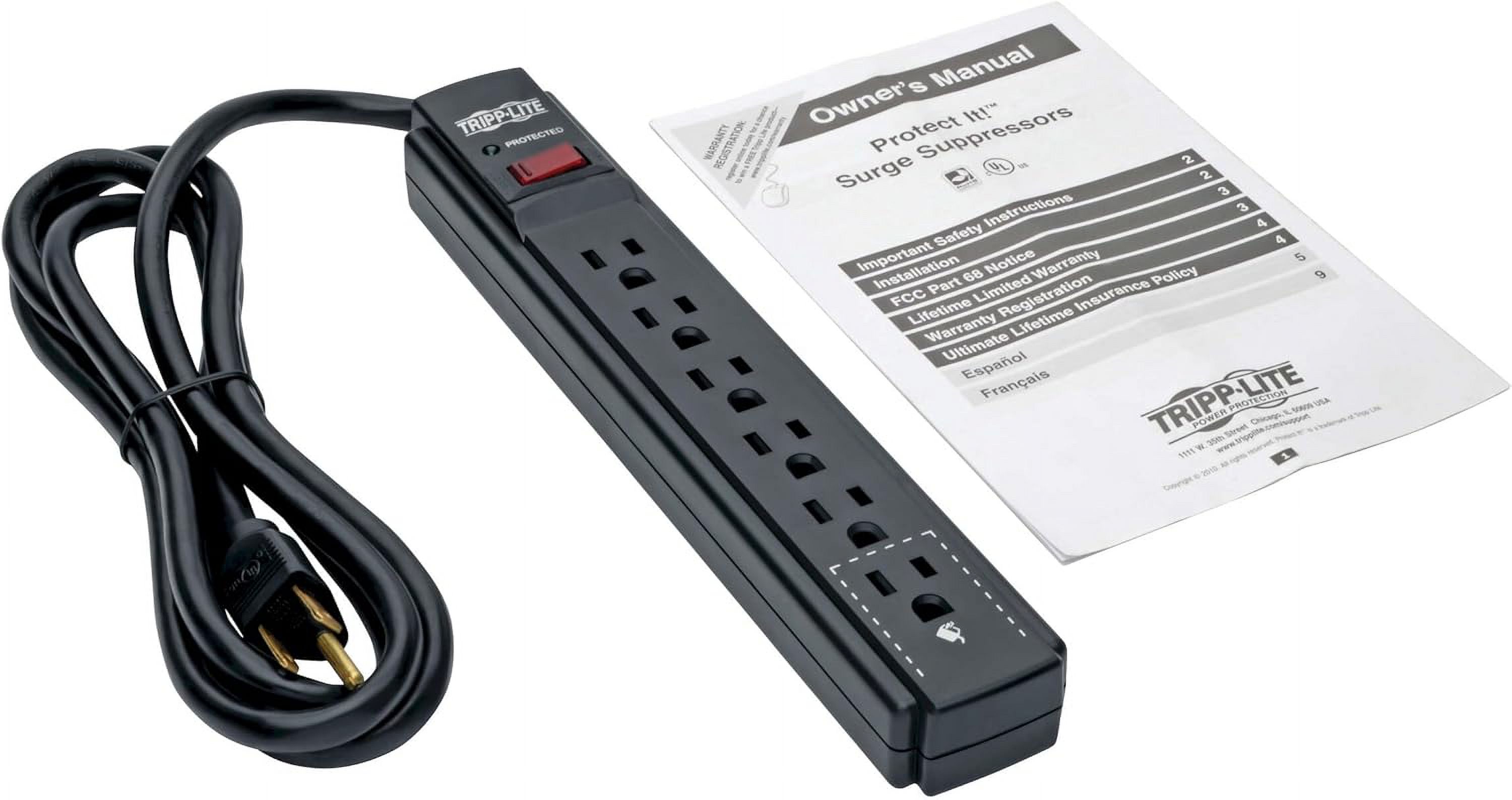 RGHJAR-Eaton Tripp Lite Series 6 Outlet Surge Protector Power Strip, 6ft Extension Cord, 900 Joules, 15A Circuit Breaker, UL Certified, Black (TLP606B)