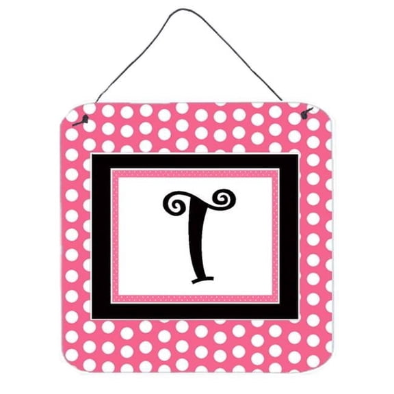 Carolines Treasures CJ1001-TDS66 Letter T Initial - Pink Black Polka Dots Aluminium Metal Wall Or Door Hanging Prints