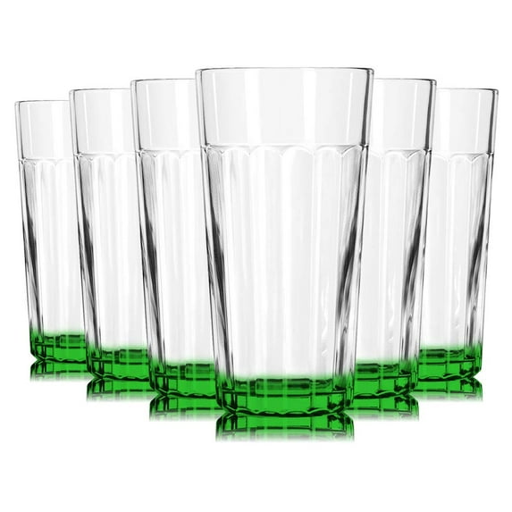 TableTop King 16 oz Jumbo Cooler Glasses, Libbey Bottom Accent, Lime Green - Set of 6