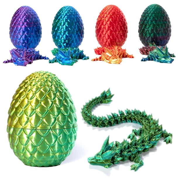 Huevo de dragón impreso en 3D, juguetes antiestrés con forma de huevo de dragón de cristal misterioso, huevos de Pascua míticos con dragón en el interior, juguetes antiestrés de cristal articulados