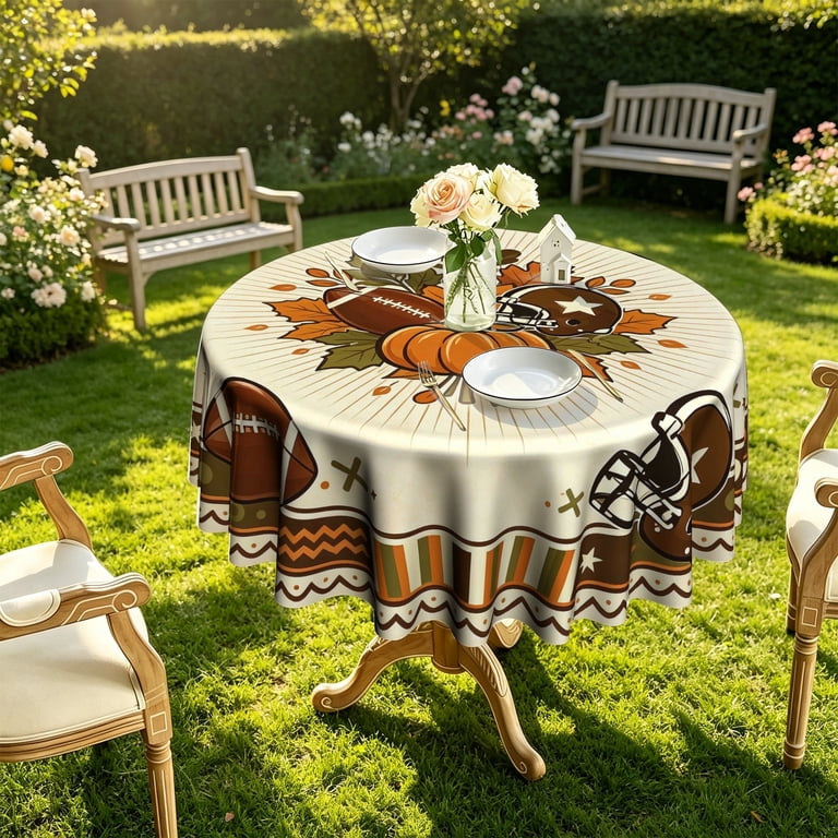 Retro Game Day Vintage Geometric Pattern Polyester Round Tablecloth ...