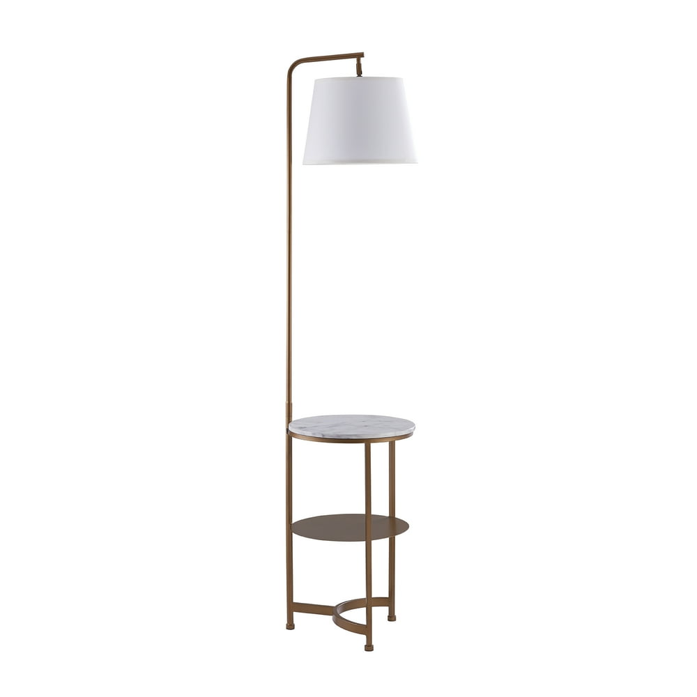 Versanora Lilah Floor Lamp with USB Port, Faux Marble Table and White