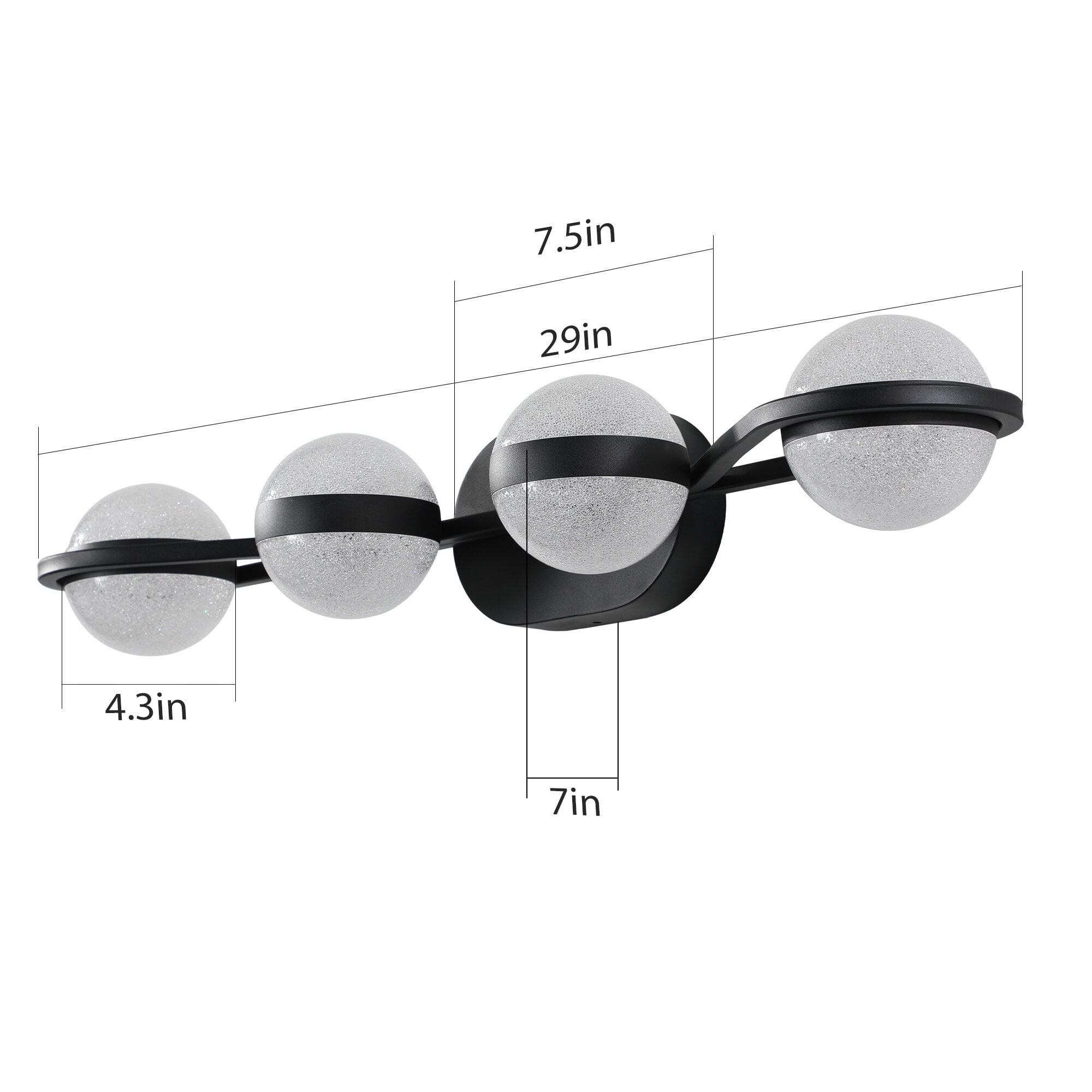 (Same as W1340P143677/L2001-B-4) 30" Black Minimalist LED Bathroom Vanity Light with Crystal Sand Acrylic Shades, 4-Light Wall Mounted Decorative Lighting Fixture, Suitable for Bathroom Vanity Mirror