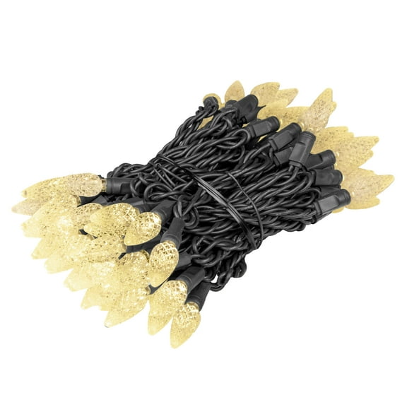 Novelty Lights Warm White C6 LED Christmas String Lights 70 Strawberry Bulbs (Black Wire, 24 Feet)