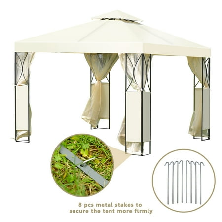 gazebo shelter canopy tier awning x10 tent beige steel costway netting