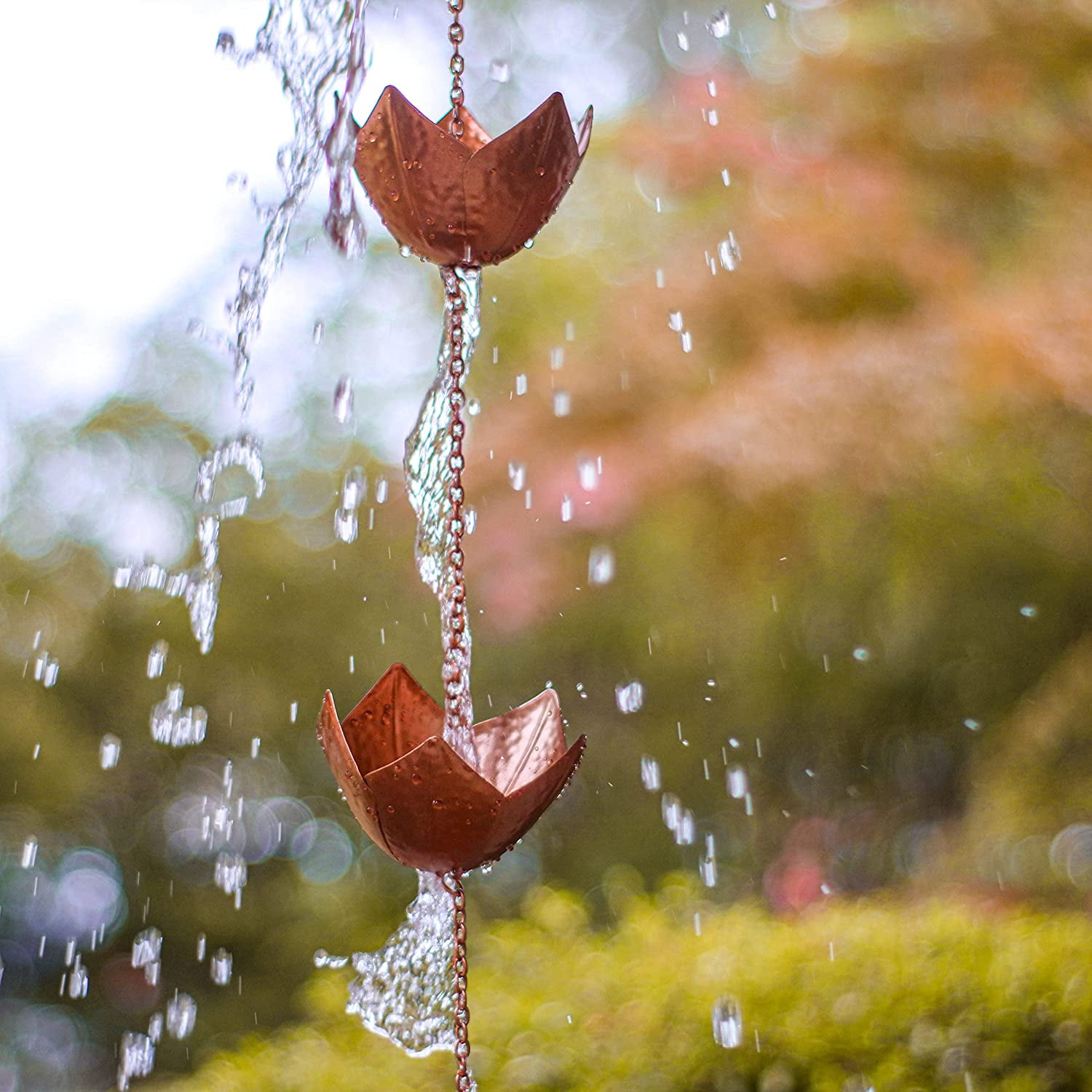 Copper Colored Flower Rain Chain for Gutters and Downspouts by Trademark Innovations