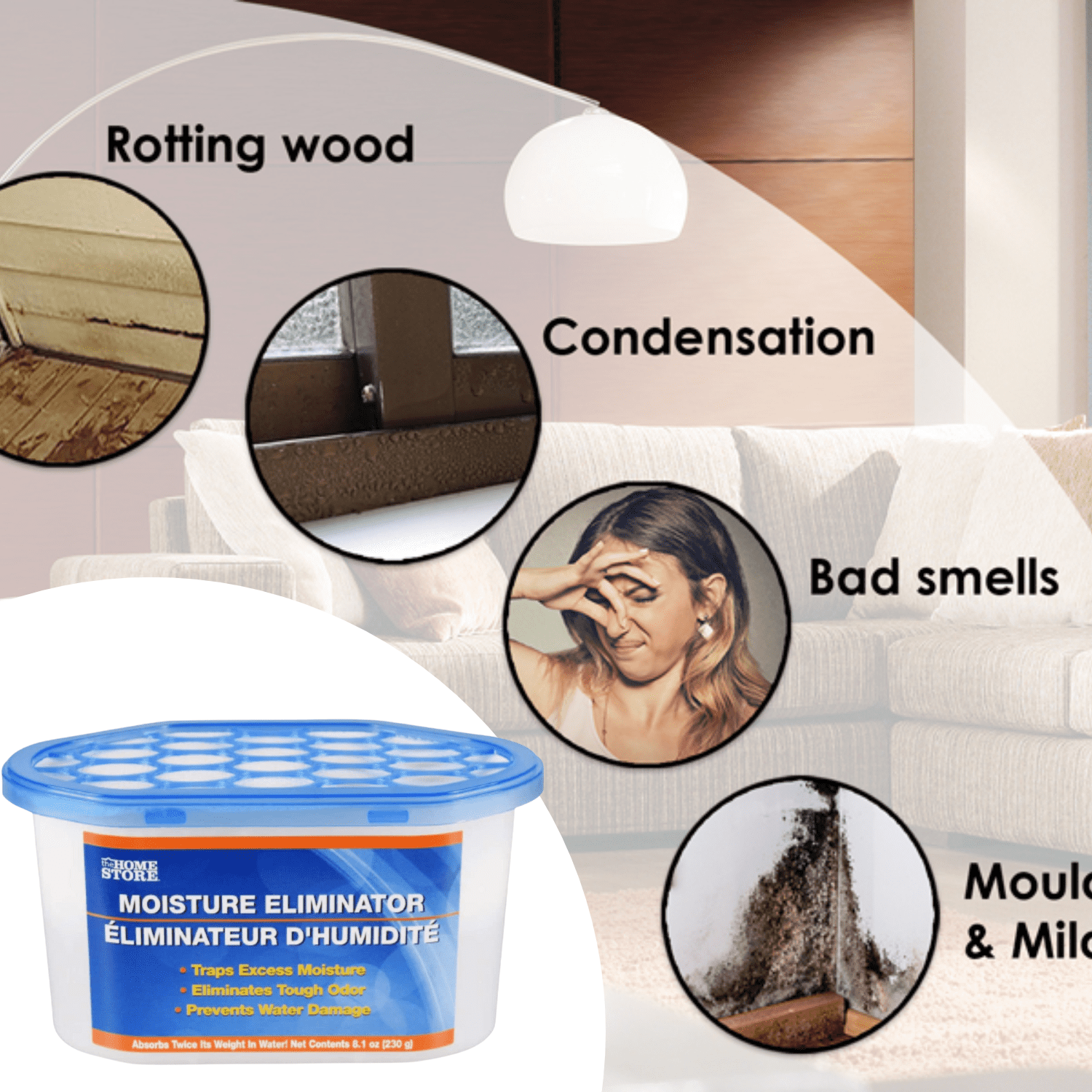 Moisture & Odor Eliminator Dehumidifier Condensation Remover Moisture Absorber for Damp Mould - Home Kitchen Wardrobe Bedroom Office Garage Bathroom Basement 8.1oz (8 Pack) CUSTOM Storage Carrier