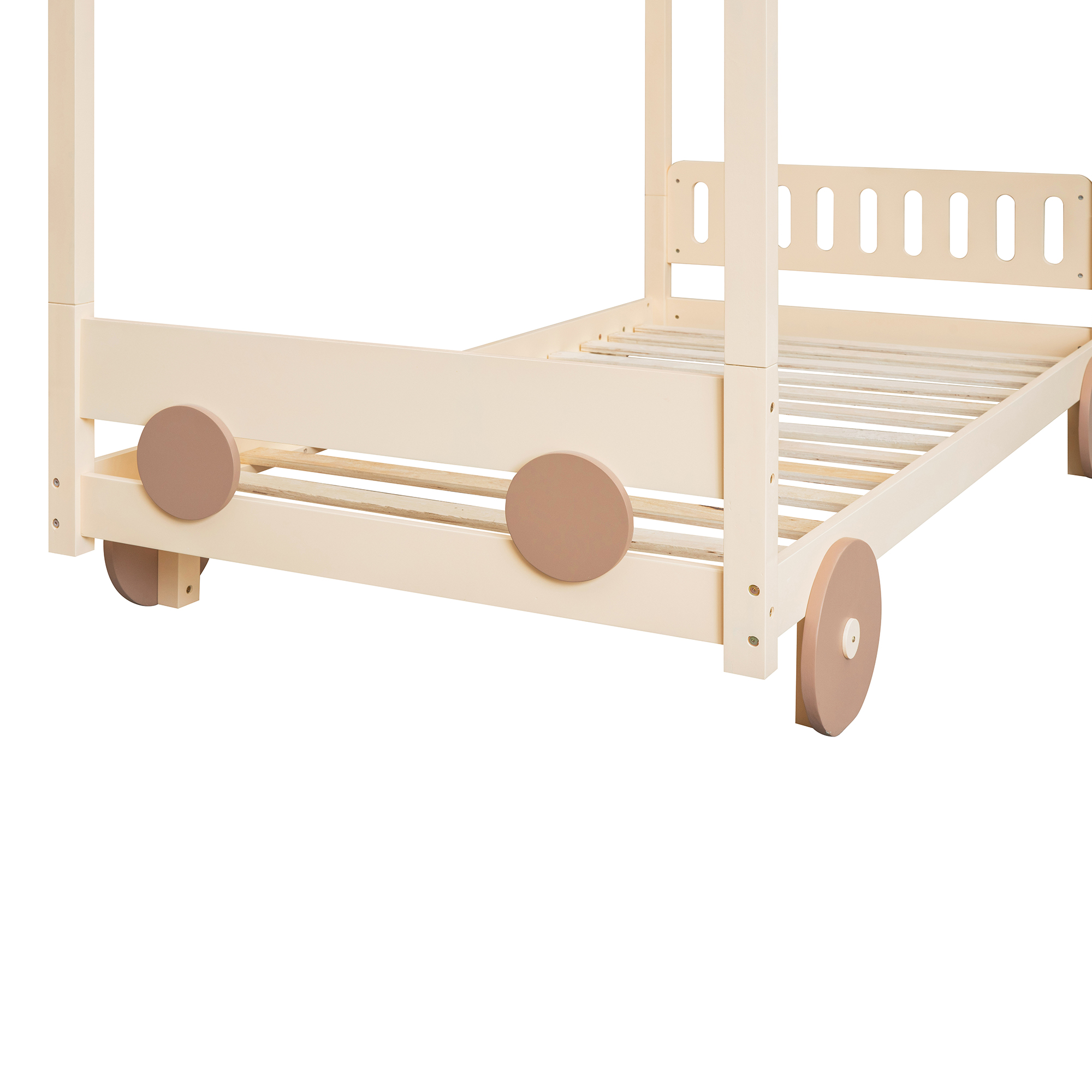 Artlia Twin Size Canopy Car-Shaped Platform Bed,Natural+Brown - image 3 of 7