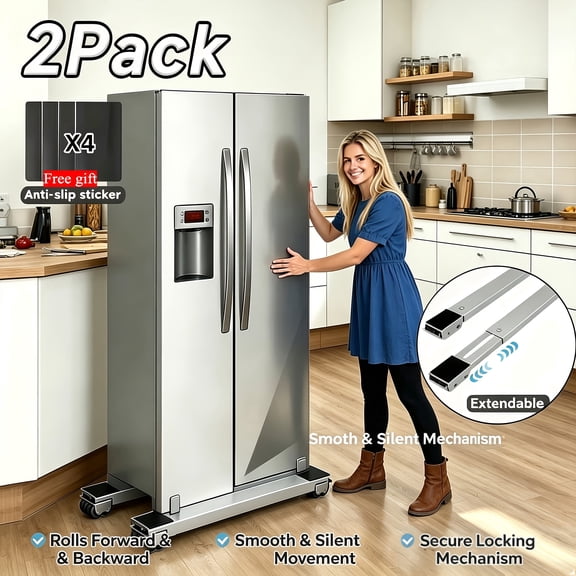 2 Pack Adjustable Appliance Moving Base, Heavy Duty Extendable Mobile Roller Stand with 24 Lockable Silent Wheels, 800 LBS Capacity for Refrigerator Washing Machine Moving