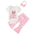 thumbnail image 1 of MIASHUI Easter Baby Girls Clothes Outfits Ruffle Short Sleeve Romper Flare Pants Headband Set,Pink,12-18 Months, 1 of 6