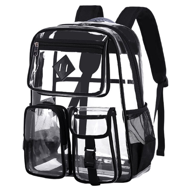 Backpack - Clear Backpack for Pvc Transparent Bookbag for Stadium Approved See Through Backpack, Cxui Clear Backpack Black