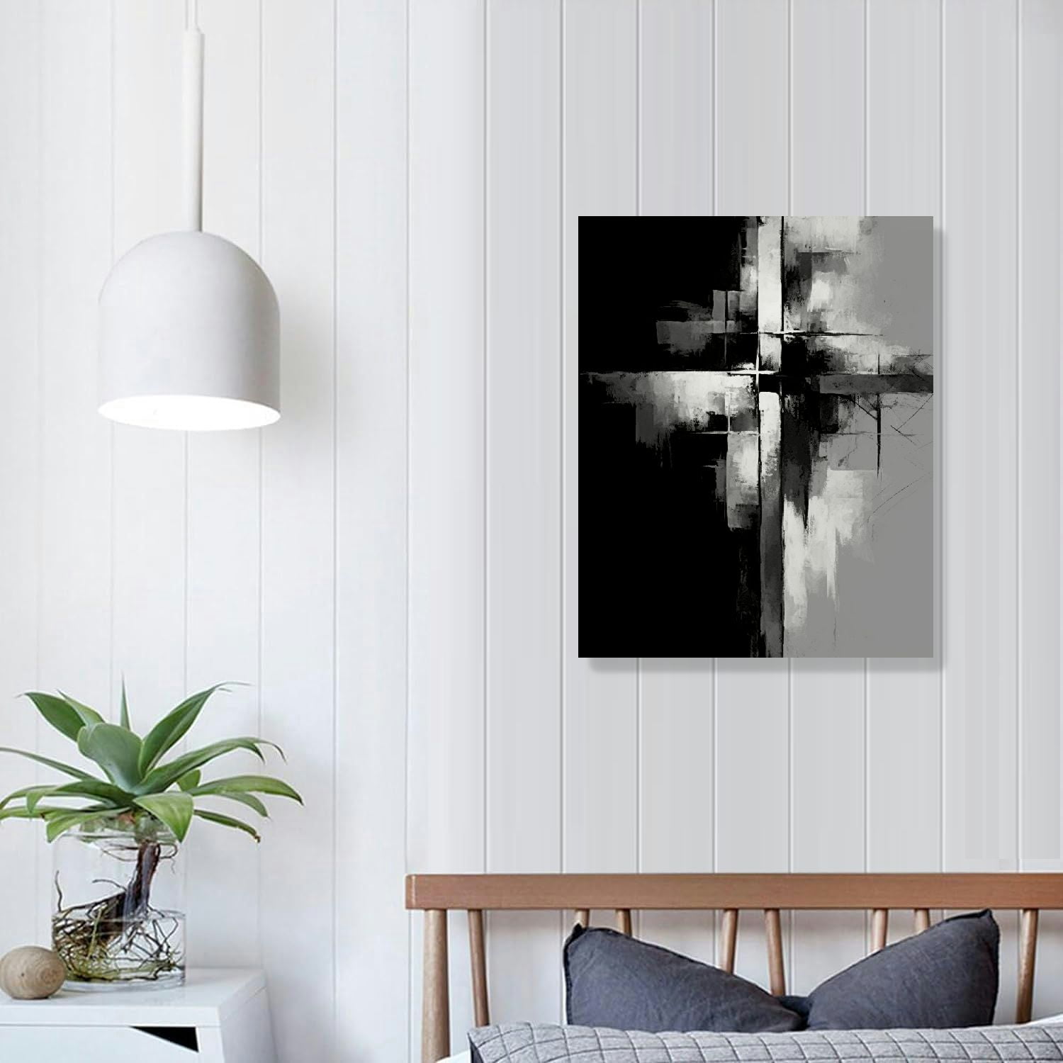 COMIO Black and White Abstract Wall Art for Living Room Gray Painting Canvas Office Bedroom Wall Art Framed