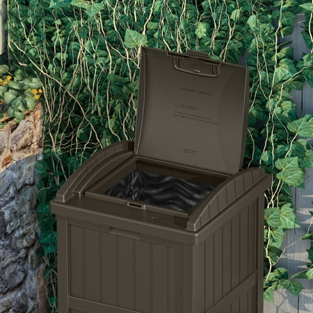 Suncast - Trash Hideaway Outdoor Patio Garbage Waste Trash Can Bin - Java