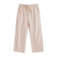thumbnail image 4 of Gubotare Girls Capri Linen Short Pants Gingham Seersucker Elastic Waist Crop Pants Drawstring Casual Plaid Capris with Pockets Size 9-10 (Orange,9-10 Years), 4 of 5