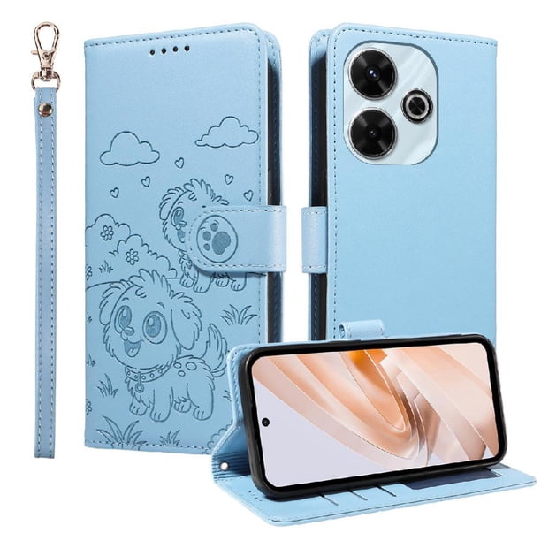 Funda Cartera GANGXUN con Diseño de Perrito en Relieve para Xiaomi POCO M6 4G , Protección 360° con Ranuras y Correa Desmontable