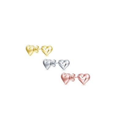Solid 14Kt Gold Classic Heart Studs Earrings -3 Colors
