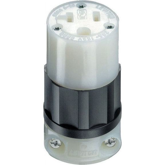 Leviton 5369-C 20 Amp, 125 Volt, Connector, Industrial Grade, Straight Blade, Grounding, Black-White