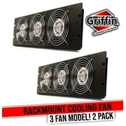 Rackmount Cooling Fan (2 PACK) by GRIFFIN | 3U Ultra-Quiet Triple Exhaust Fans to Keep Studio Audio Gear Cool | Rack Mount for Network IT Server Rails with Temperature Control Panel Cabinet