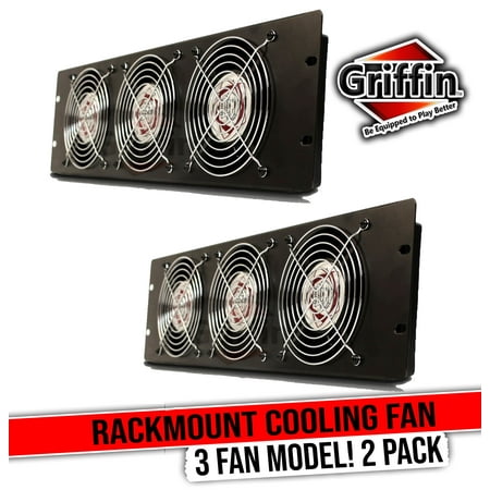Rackmount Cooling Fan (2 PACK) by GRIFFIN | 3U Ultra-Quiet Triple Exhaust Fans to Keep Studio Audio Gear Cool | Rack Mount for Network IT Server Rails with Temperature Control Panel Cabinet