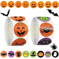 1000 PCS Halloween Stickers, Halloween Pumpkin Bat Spider Stickers Roll, 16 Vibrant Colors and Designs, Round Seal Label Stickers, Envelope Seals Paster for Halloween Party Decorations