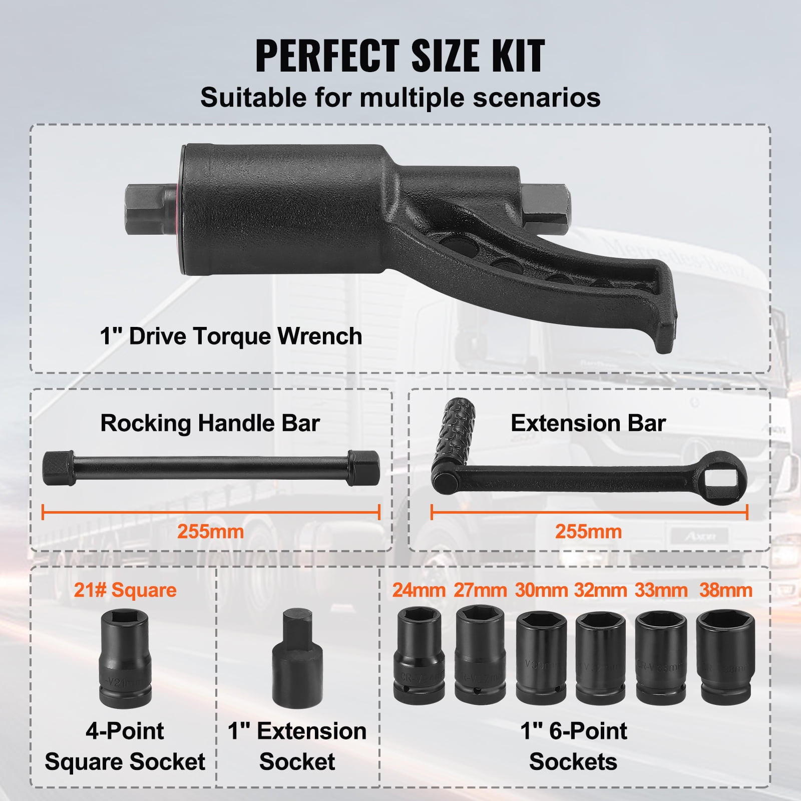 VEVOR Torque Multiplier, 1 Inch Drive Lug Nut Wrench/Multiplier Heavy Duty Torque Multiplier Wrench Set, 1:64 6,800N.m Lug Nut Remover, Includes 8 Sockets (24-38mm) and Storage Case