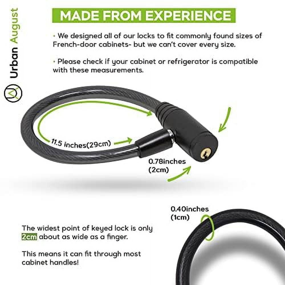 Urban August Original Fridge Lock: Multi - Functional Cable Keyed Lock, for French-Door Refrigerators and Cabinets (Small Black, 3 Pack Keyed Alike)